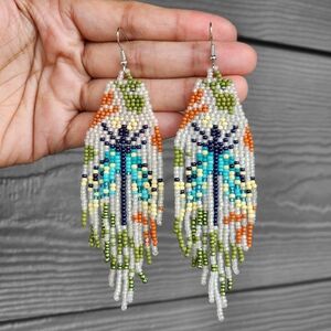 Handmade Dragonfly Beaded Earrings Tribal Jewelry Dangle Boho Western Y2K Boheme